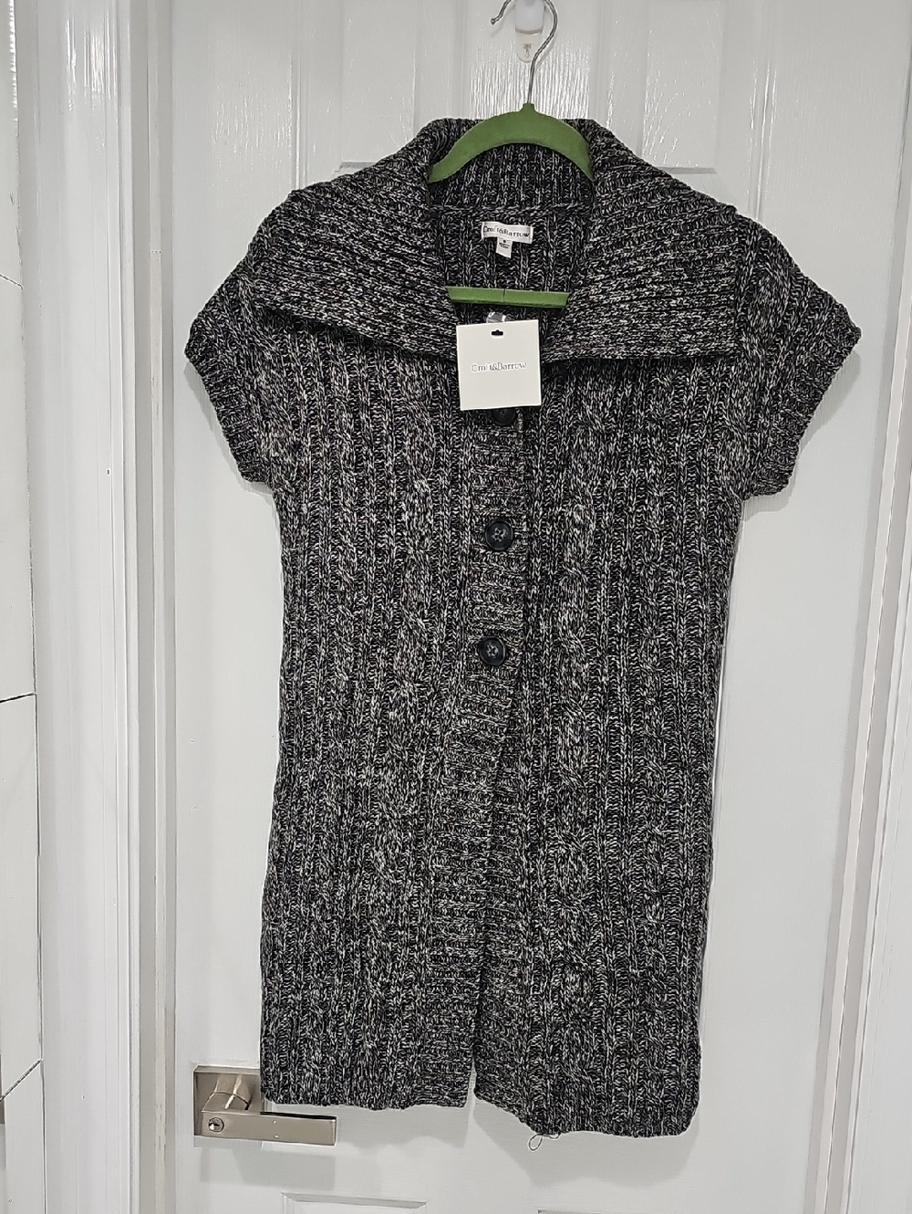 croft & barrow Black and White Marled Short-Sleeve Cardigan Sweater